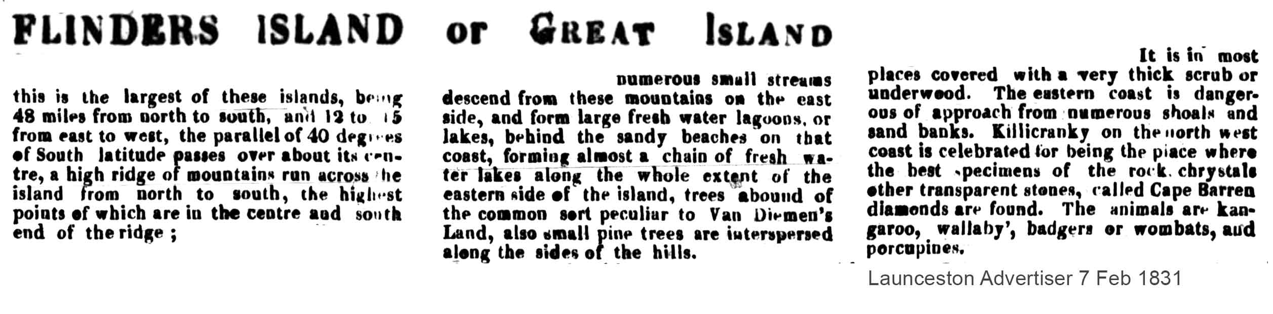 flinders island nespaper quote
