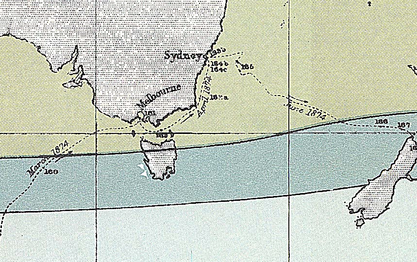 map section of HMS Challenger voyage